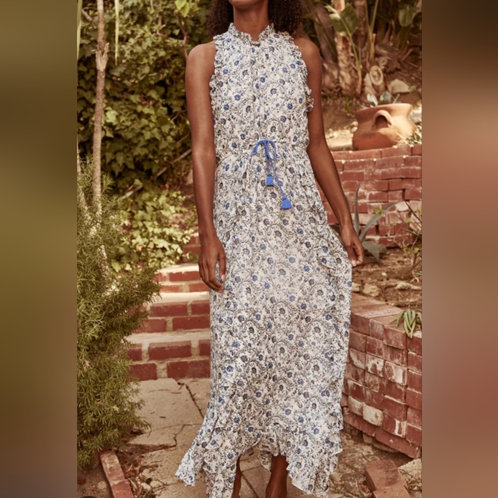 SAYLOR Chriselle Ditsy Floral Blue and White Sleeveless Maxi Dress